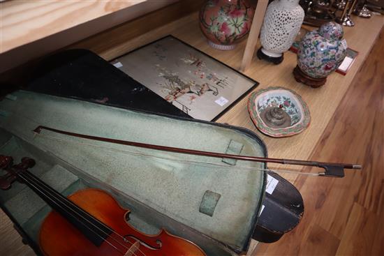 Two cased violins, one by Louis Fricot, Poussay dated 1935?,